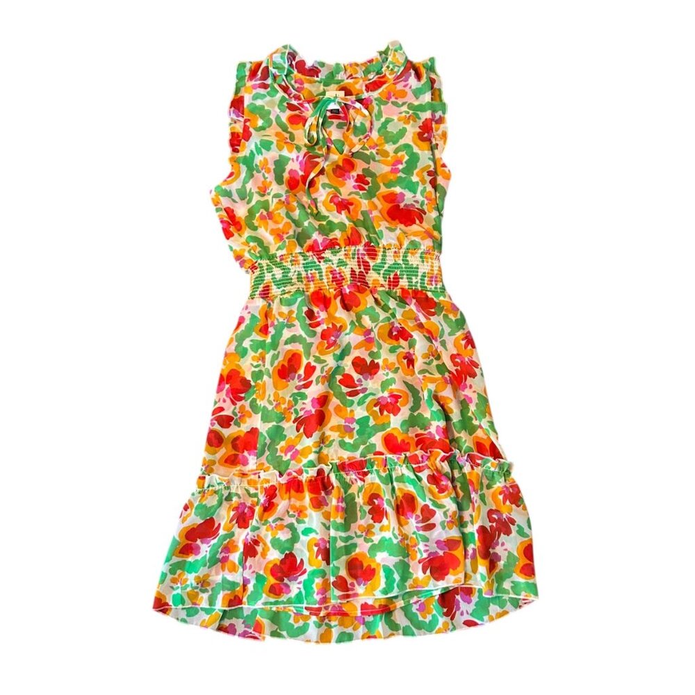 Cabi Painterly Watercolor Floral Whimsical Ruffle Midi Dress S